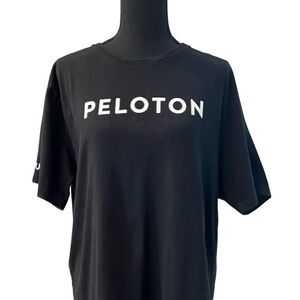 PELOTON Women's Short Sleeve T-SHIRT Sz XL Black White Logo Athletic Crew Neck